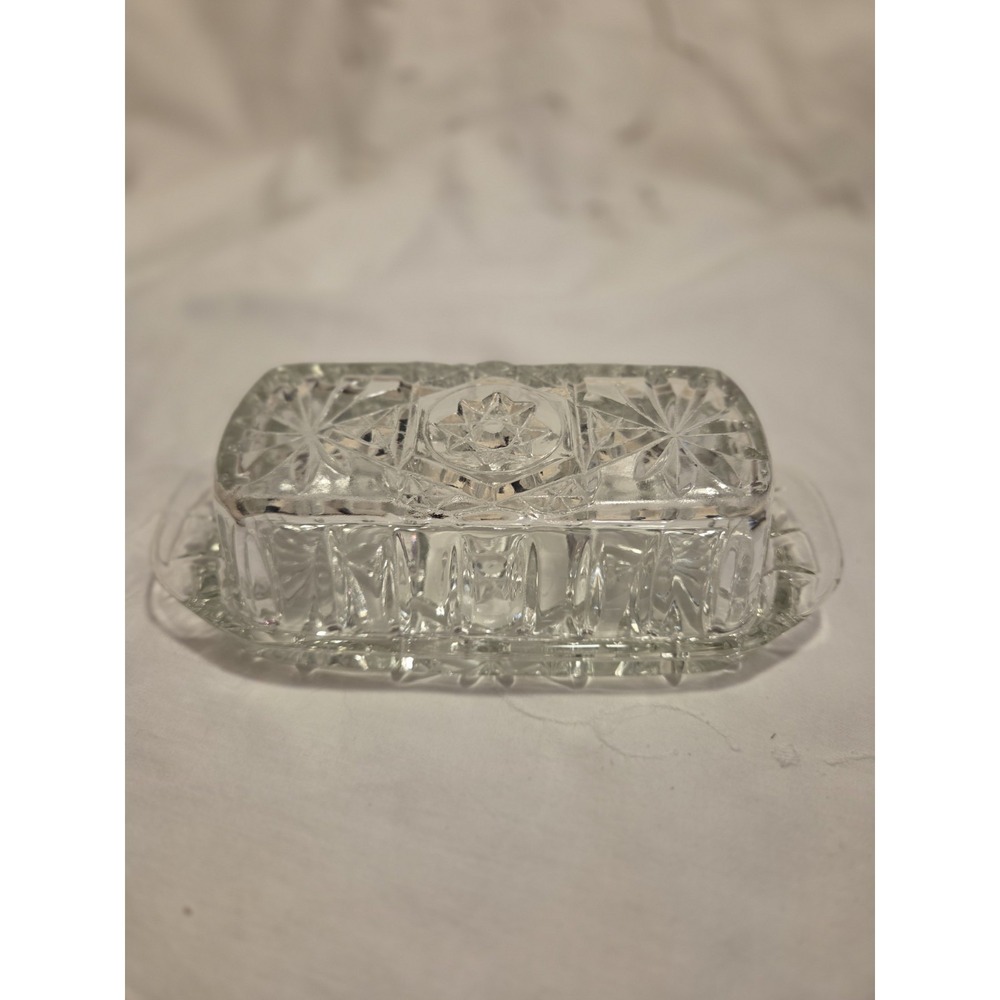 Vintage Anchor Hocking Early American Prescut Butter Dish In Starburst